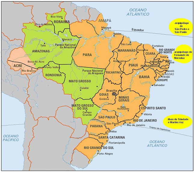 Mapa atual dos fusos horários brasileiros