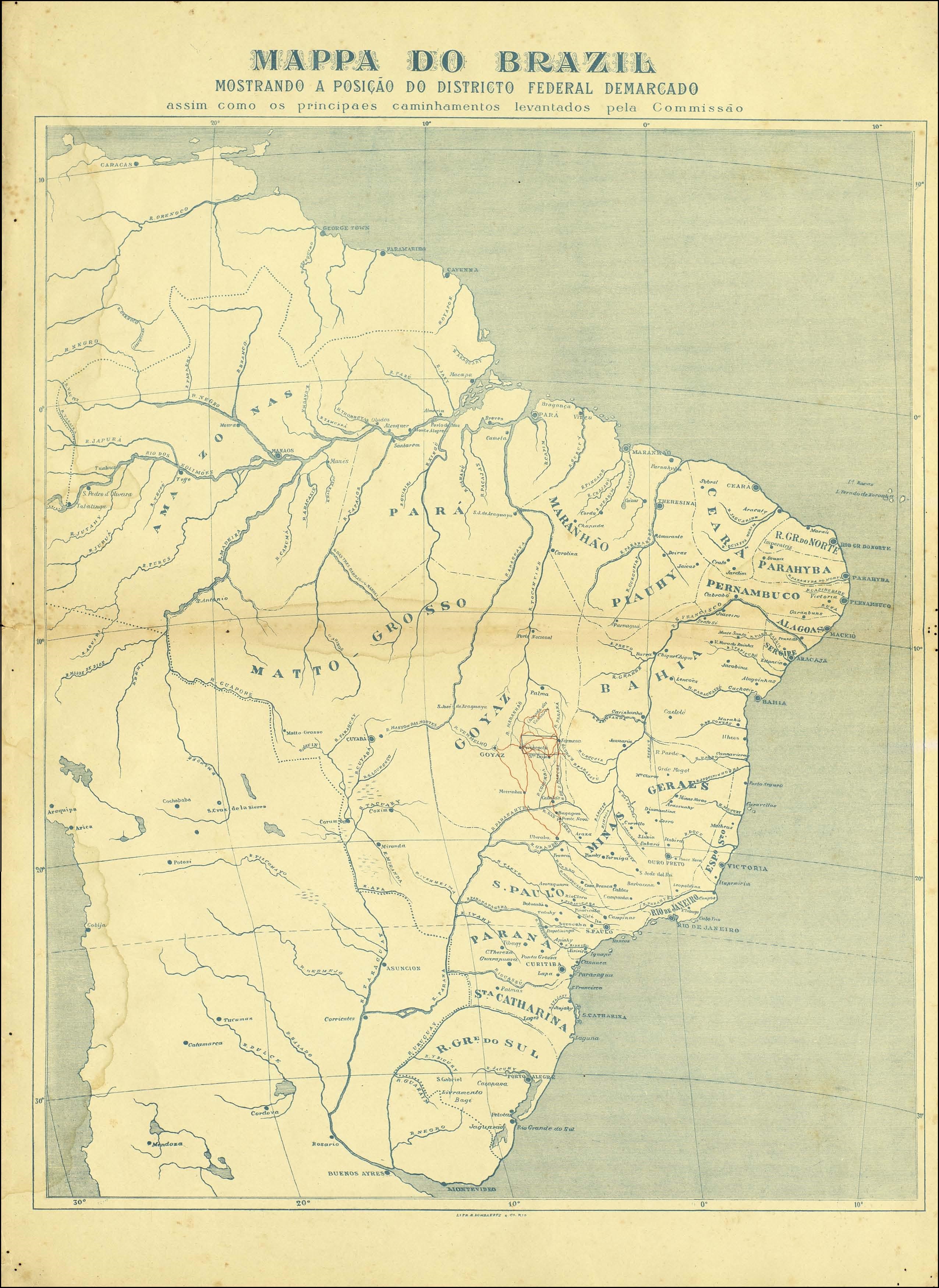 Mapa do publicado no Atlas dos Itinerários, perfis longitudinais e da zona demarcada (1894)